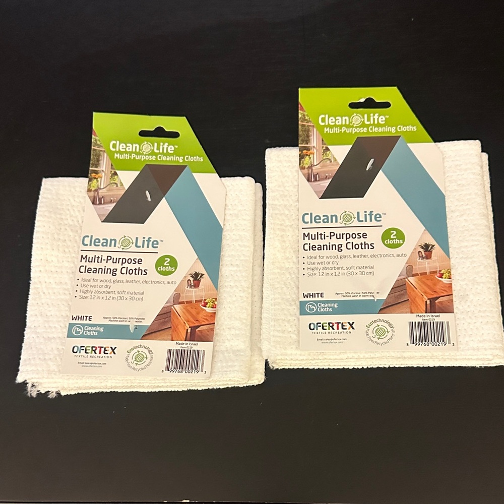 2 Clean Life Multi-Purpose Cleaning Cloths - White use wet dry highly absorbent
